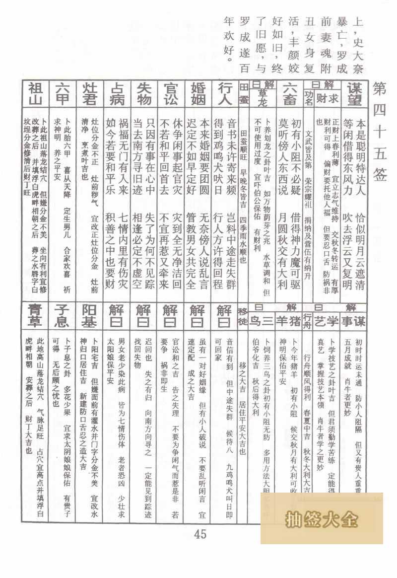 佛祖灵签 第45签:罗成娶妻 上上签