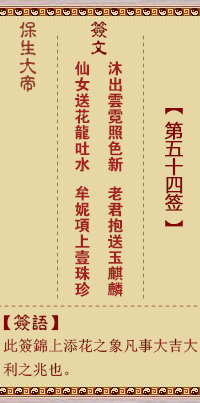 保生大帝灵签 第54签:沐、【用渐卦】